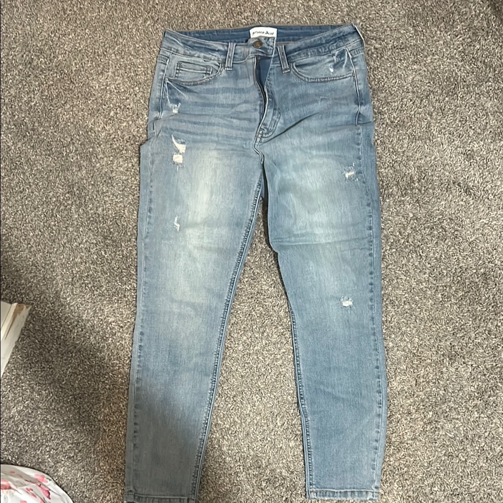 Blue Skinny Jeans with Faded Distressing